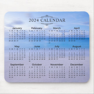 Elegant 2024 Calendar Beach Hintergrund | Mousepad
