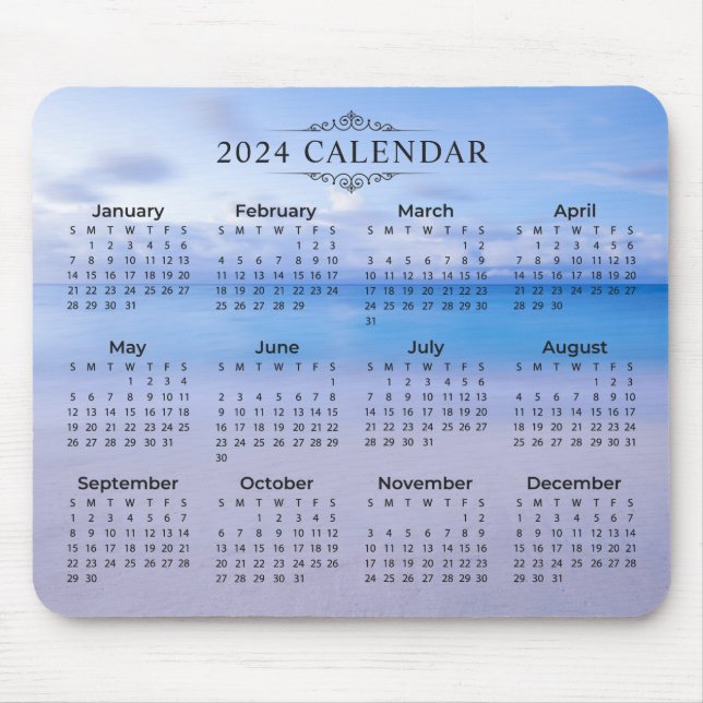 Elegant 2024 Calendar Beach Hintergrund | Mousepad (Vorne)