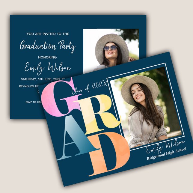 Elegant 2025 GRAD 2 Foto Graduate Ankündigung Postkarte (Elegant 2024 GRAD 2 Photo Graduate Announcement party invitation Postcard)