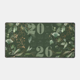 Elegant 2026 Kalender Eukalyptus Green Gold Schreibtischunterlage