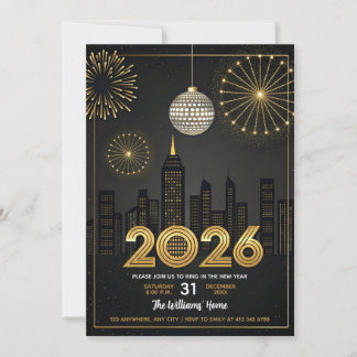 Elegant 2026 New Year's Eve -  Party Gold Glitter  Einladung