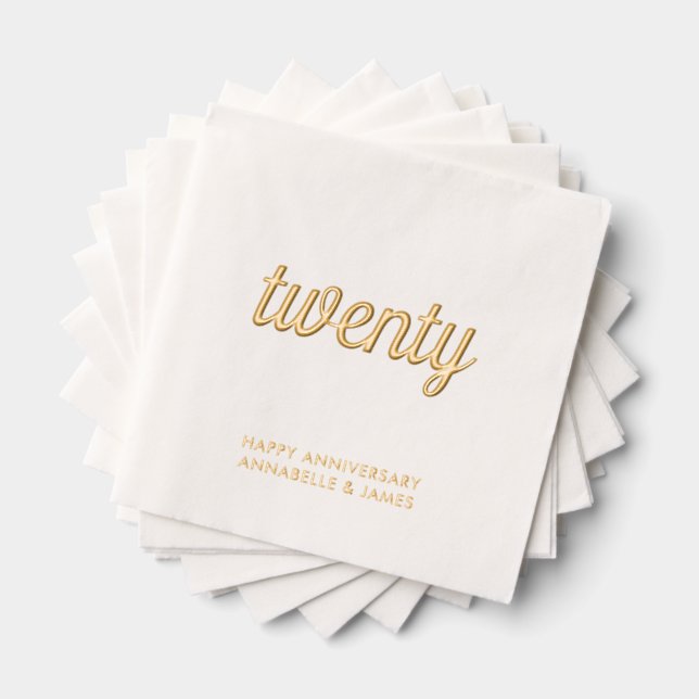 Élégant 20e anniversaire Mariage d'or serviettes à (Insitu (empilé))