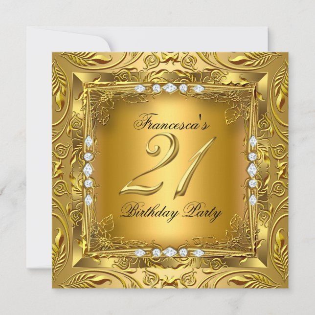 Elegant 21. Geburtstag Party Elite Gold Diamonds Einladung (Vorderseite)