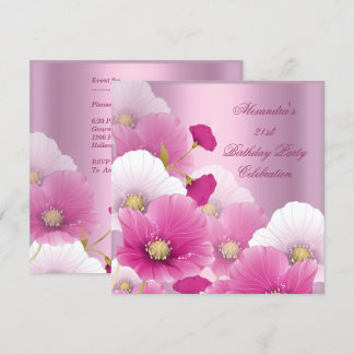 Elegant 21. Geburtstag Party Pink White Poppies Einladung