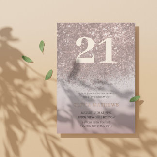 Elegant 21. Geburtstag Rose Goldkalligraphie Folieneinladung
