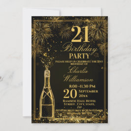 Elegant 21st Birthday Gold Bottle Fizz Einladung