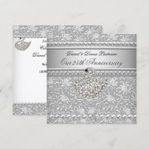 Elegant 25-jähriges Silver Damask Swan 2 Einladung