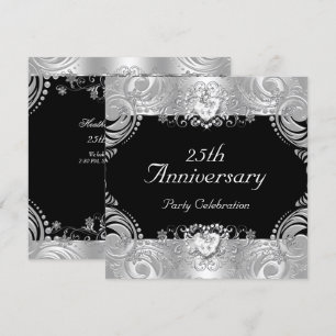 Elegant 25. Jubiläum Black Silver White 2 Einladung