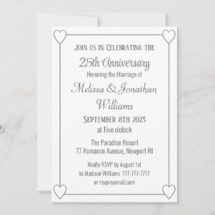 Elegant 25. Jubiläum Romantic Hearts Silver Einladung