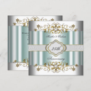 Elegant 25. Jubiläum Silver Aquamarin Blue Mint Einladung