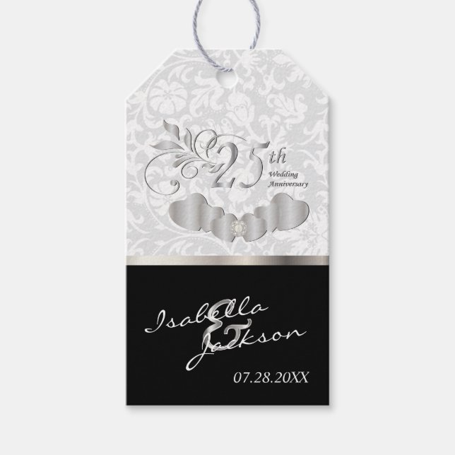 Elegant 25. Silberhochzeit Geschenkanhänger (Vorderseite)