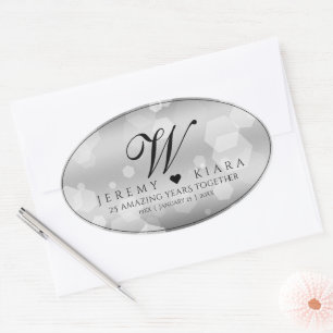 Elegant 25. Silberhochzeit Ovaler Aufkleber