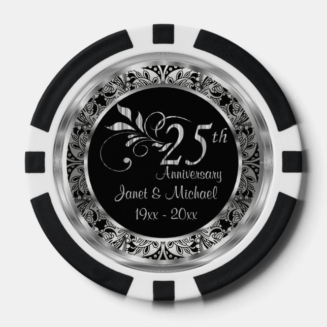 Elegant 25. Silberhochzeit Pokerchips (Vorderseite)