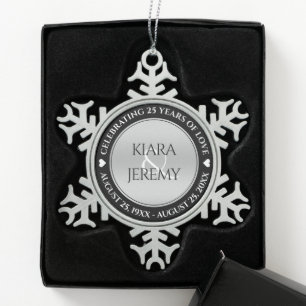Elegant 25. Silberhochzeit Schneeflocken Zinn-Ornament