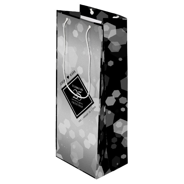 Elegant 25. Silver Wedding Jubiläum Weingeschenk Geschenktüte Für Weinflaschen (Vorderseite Schrägansicht)
