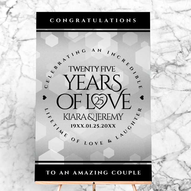 Élégant 25e anniversaire de Mariage d'argent (Elegant 25th Silver Wedding Anniversary Acrylic Sign Cover Photo)