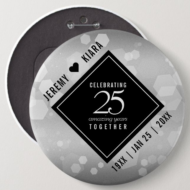 Elegant 25th Silver Wedding Anniversary Button (Vorne & Hinten)