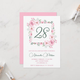 Elegant 28. Geburtstagseinladungen Floral Pink Einladung