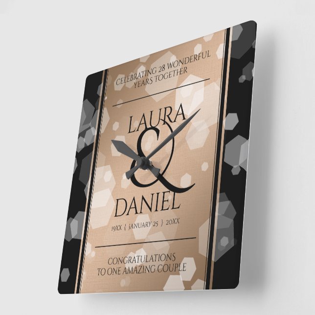 Elegant 28th Linen Wedding Anniversary Celebration Quadratische Wanduhr (Winkel)