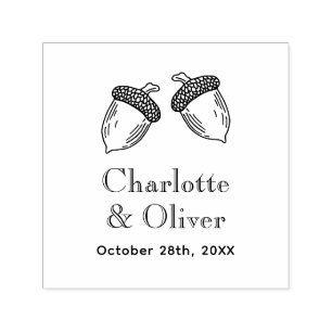 Elegant 2 Acorns Couple Names Date Monogram Permastempel