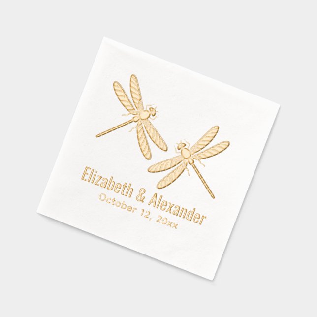 Elegant 2 Dragonflies Ehepaar Datum Servietten Mit Folie (Links)