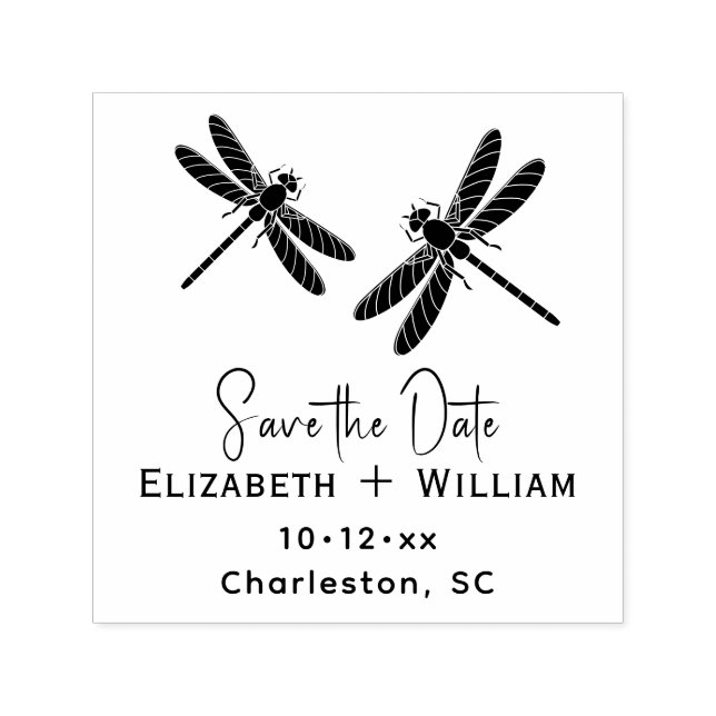 Elegant 2 Dragonflies Hochzeitcouple Save the Date Permastempel (Design)