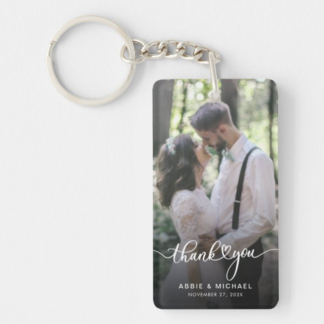 Elegant 2 Fotos Hochzeit Danke Personalisiert Schlüsselanhänger (Vorderseite)