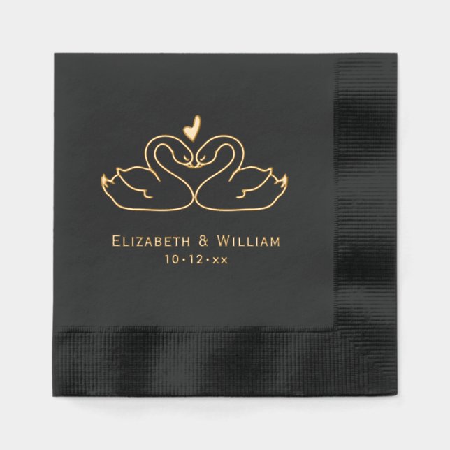 Elegant 2 Swans Outline Wedding Couple Servietten Mit Folie (Vorderseite)