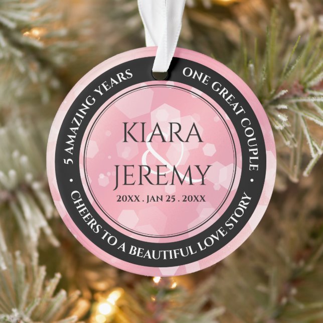 Elegant 2nd 5th Rose Quartz Wedding Anniversary Ornament (Baum)