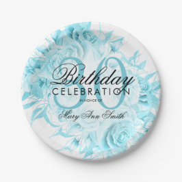 Elegant 30. Geburtstag Party Floral Aquamarin Pappteller
