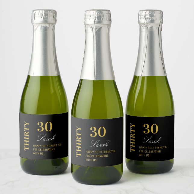 Elegant 30. Geburtstag Schwarz und Gold Vielen Dan (Flaschen)