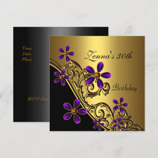 Elegant 30. Geburtstag Schwarzes Lila Gold Einladung