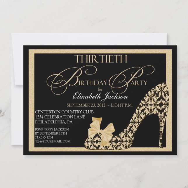 Elegant 30. Gold & Black Damask Einladung (Vorderseite)