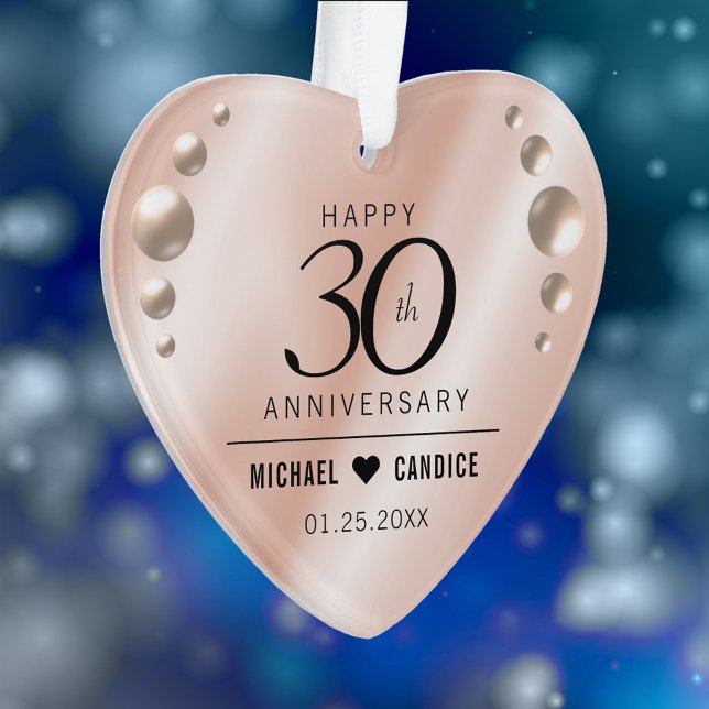 Élégant 30e anniversaire de Mariage Pearl (Elegant 30th Pearl Wedding Anniversary Acrylic Ornament Cover Photo.)