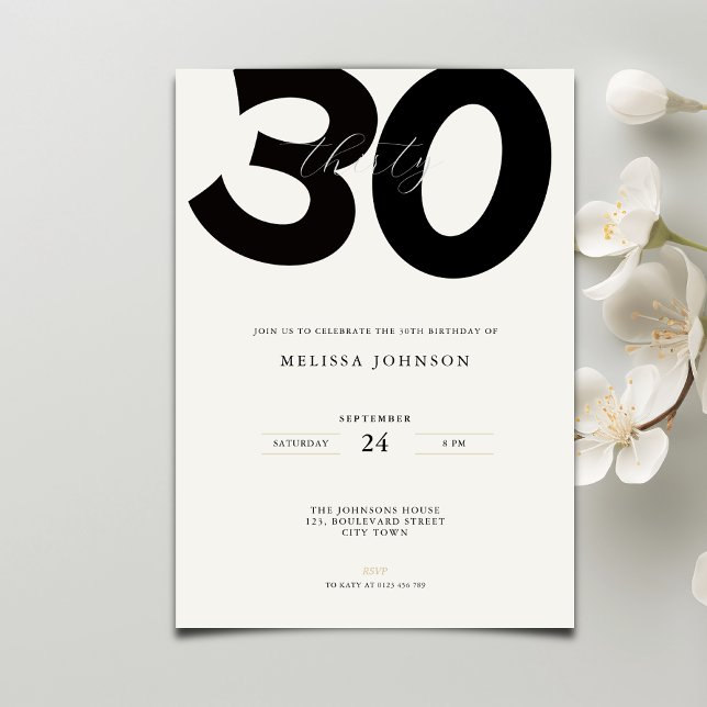 Elegant 30th Birthday Invitation - Minimal Style (Créateur téléchargé)