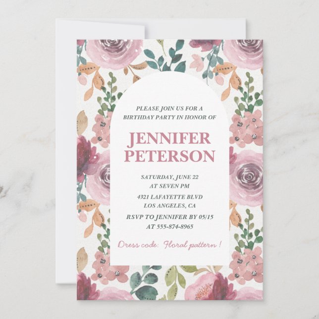 Elegant 31. Geburtstag Einladungen Floral Boho Pin (Vorderseite)