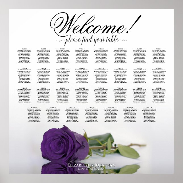 Elegant 31 Table Royal Lila Rose Seating Chart Poster (Vorne)