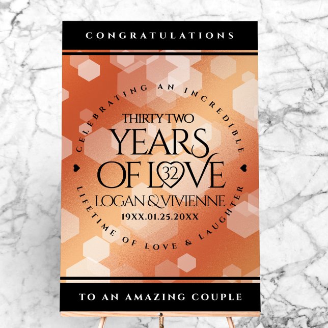 Élégant 32ème anniversaire de Mariage de bronze (Elegant 32nd Bronze Wedding Anniversary Acrylic Sign Cover Photo)