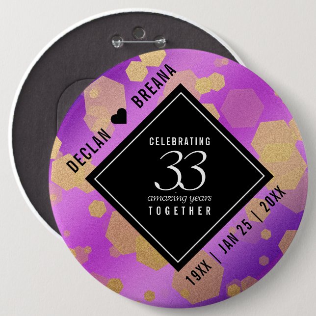 Elegant 33. Geburtstag von Amethyst Button (Vorne & Hinten)