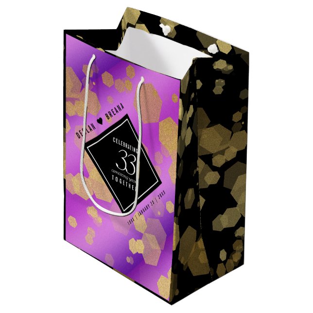 Elegant 33. Geburtstag von Amethyst Mittlere Geschenktüte (Vorderseite Schrägansicht)