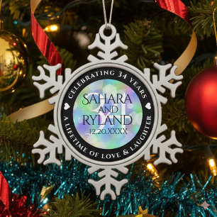 Elegant 34. Opal Hochzeitstag Schneeflocken Zinn-Ornament