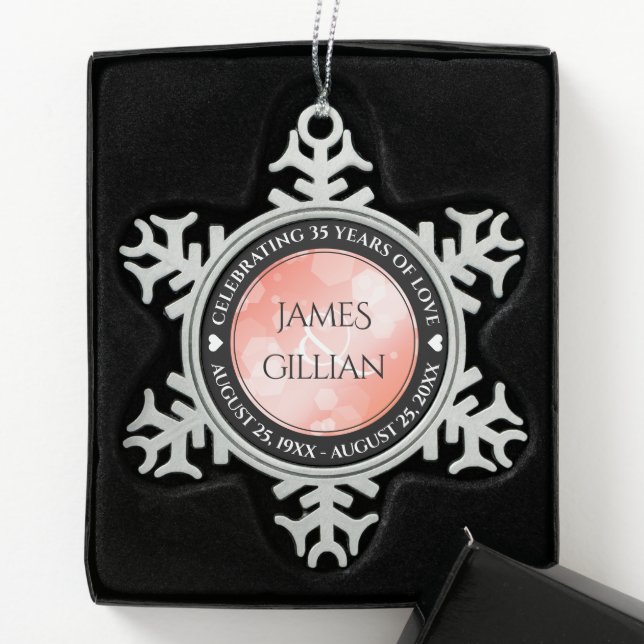Elegant 35. Korallenhochzeit Schneeflocken Zinn-Ornament (Box)