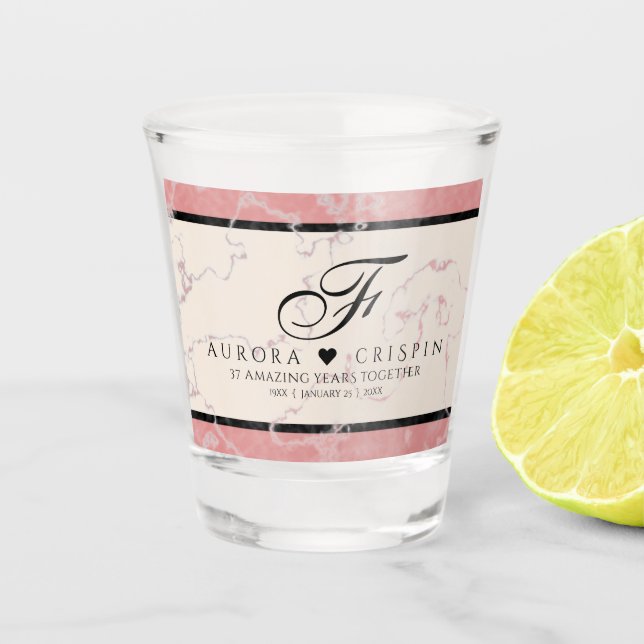 Elegant 37. Alabaster Hochzeitstag Schnapsglas (Vorderseite)