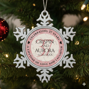 Elegant 37. Alabaster Hochzeitstag Schneeflocken Zinn-Ornament