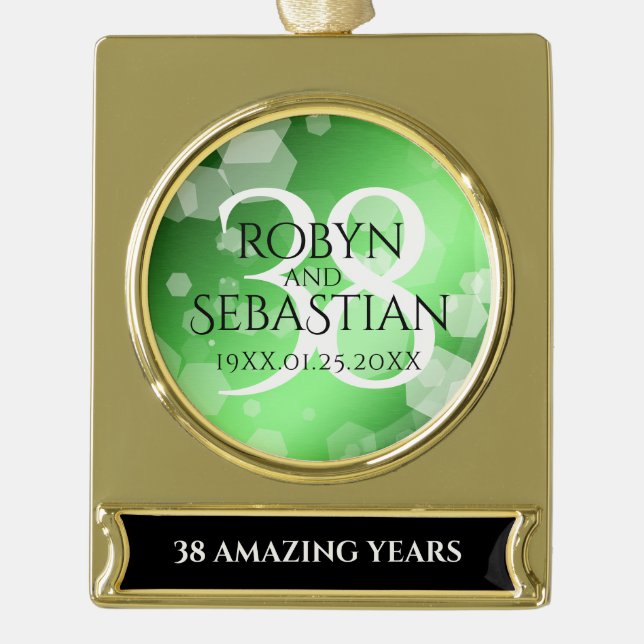 Elegant 38. Emerald Wedding Jubiläum Banner-Ornament Gold (Vorderseite)