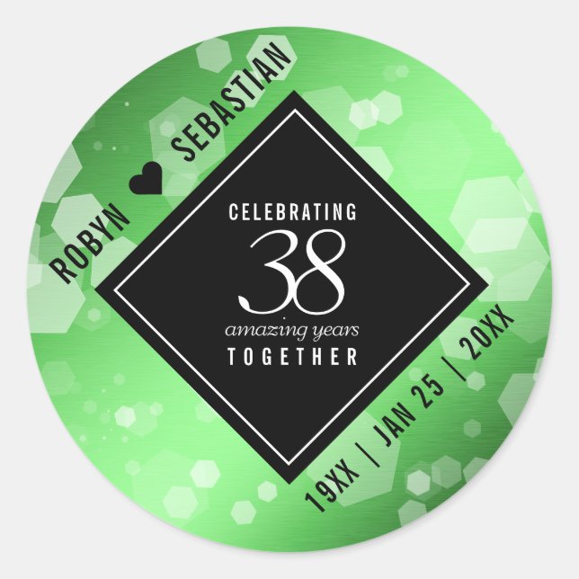 Elegant 38. Emerald Wedding Jubiläum Runder Aufkleber (Vorderseite)