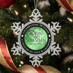 Elegant 38. Emerald Wedding Jubiläum Schneeflocken Zinn-Ornament