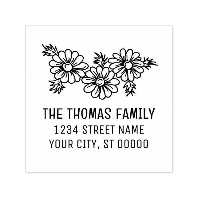 Elegant 3 Daisis Blume Name Name Anschrift Permastempel (Design)