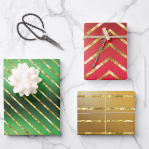 Elegant 3 Farben Gold Frohe Weihnachten Geschenkpapier Set