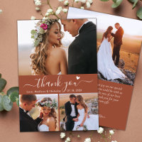 Elegant 3 Foto Collage Terracotta Script Wedding